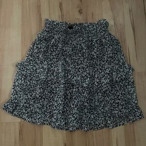 Navy blue and white flower patterned skirt with ruffles